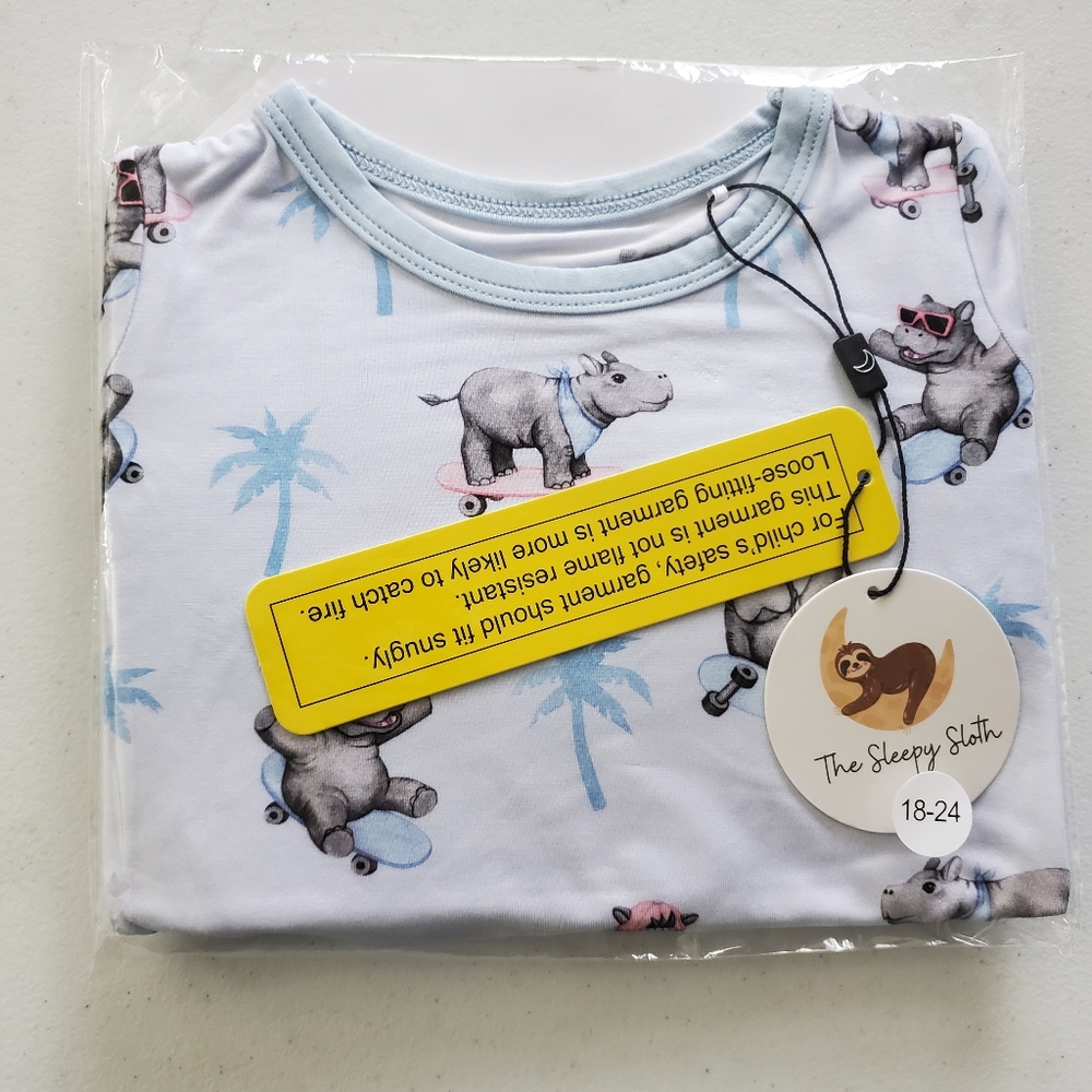 💤 Sleepy Sloth Hippo Pajamas – Size 18–24mo 💤